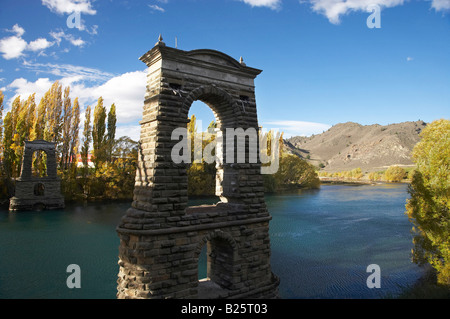 Historic Bridge Piers Clutha River Alexandra Central Otago South Island New Zealand Stock Photo