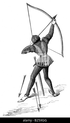 French archer in middle ages with bow and arrow with armour protecting ...