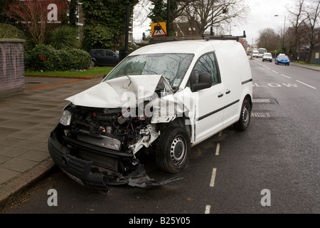 Crashed White Van Stock Photo