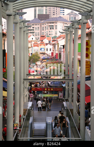The covered market area at Bugis Street Junction in Singapore's Chinatown district. Stock Photo