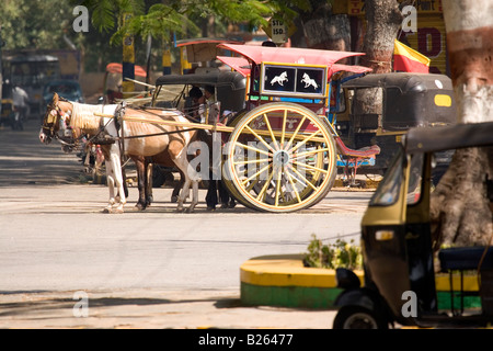 A horse drawn cart known as a tonga in Mysore. The vehicles are still a popular method of getting about in Mysore. Stock Photo