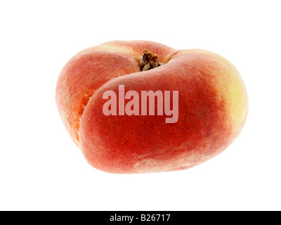 Fresh Ripe Sweet Juicy Flat Donut Peaches Isolated Against A White Background With No People And A Clipping Path Stock Photo
