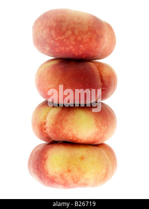 Fresh Ripe Sweet Juicy Flat Donut Peaches Isolated Against A White Background With No People And A Clipping Path Stock Photo
