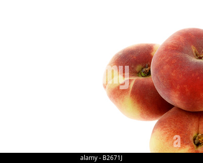 Fresh Ripe Sweet Juicy Flat Donut Peaches Isolated Against A White Background With No People And A Clipping Path Stock Photo