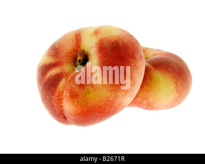 Fresh Ripe Sweet Juicy Flat Donut Peaches Isolated Against A White Background With No People And A Clipping Path Stock Photo