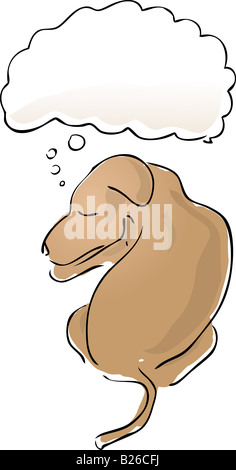 Illustration of a sleeping dog with a thought balloon over his head Stock Photo