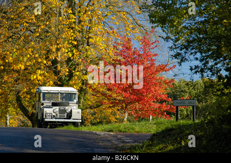 Grey 1950's Land Rover Series One 86 inch Station Wagon on country road in southern England. Stock Photo