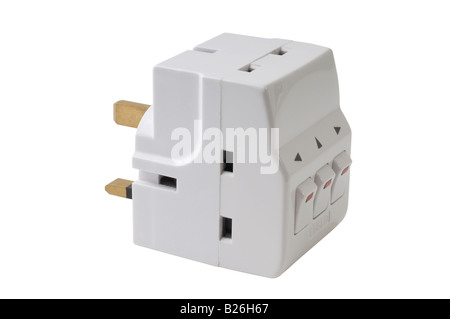 Three way switched British electrical plug Stock Photo