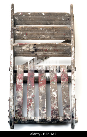 Set of old wooden step ladders Stock Photo