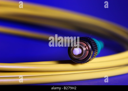 Single mode optical fiber terminated with an FC-type connector. Stock Photo