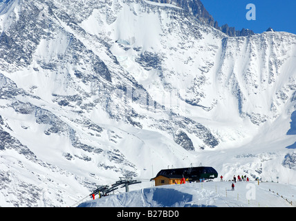 Skiing area Saint Gervais on the foot of the Mont Blanc massif, St Gervais, Haute Savoie, France Stock Photo
