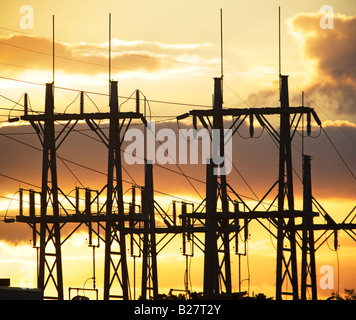 Power Poles (power line) on Sundown, USA Stock Photo - Alamy