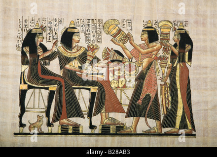 A copy of an Egyptian hieroglyph painted onto a papyrus Stock Photo