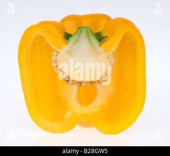 Halved yellow  bell pepper capsicum annum Stock Photo