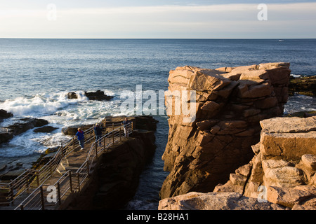 Tourists at Thunder Hole, Acadia National Park, ME Stock Photo