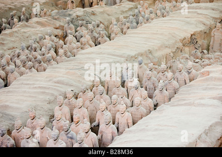 Infantry men figures in Pit 1 at Qin Museum exhibition halls of Terracotta Warriors Xian China Stock Photo