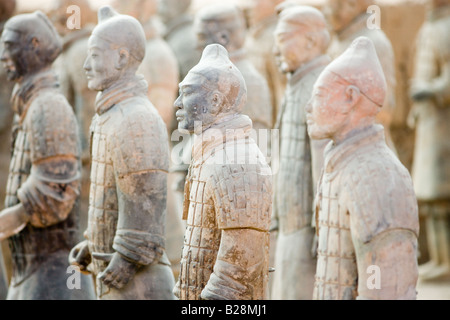 Infantry men figures in Pit 1 at Qin Museum exhibition halls of Terracotta Warriors Xian China Stock Photo