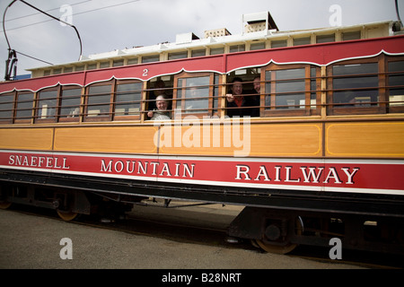 SNAEFELL ELECTRIC  Mountain  RAILWAY.CARRIAGE  ISLE OF MAN. IOM GREAT BRITAIN. UK Horizontal 83252 Snaefell Stock Photo