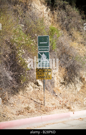 Caution signs in the Hollywood Hills, Los Angeles Stock Photo