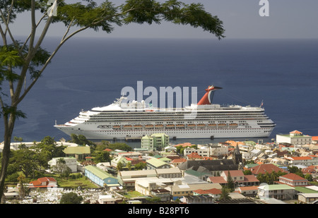 Carnival Destiny in port at Roseau Stock Photo