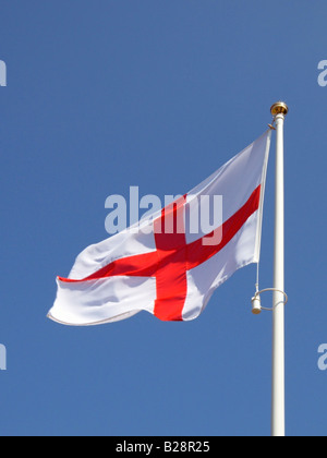 English flag of Saint George with England logo and blue sky white cloud ...