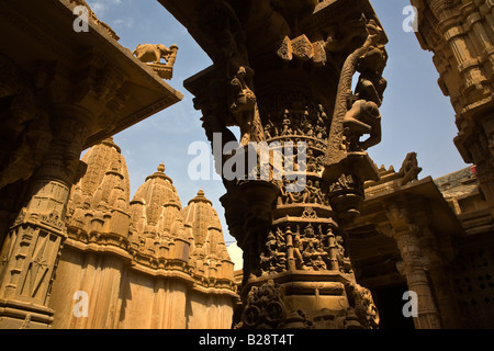 PILLAR at the entry of the CHANDRAPRABHU JAIN TEMPLE as seen inside the JAISALMER FORT RAJASTHAN INDIA Stock Photo