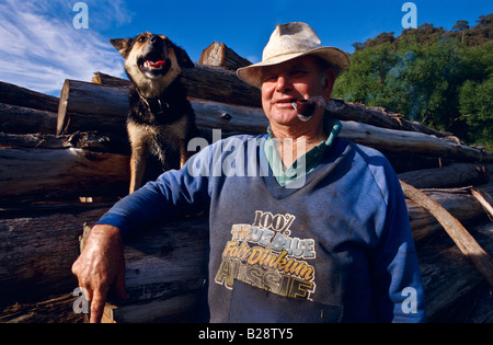 Farmer and his dog Australia Stock Photo