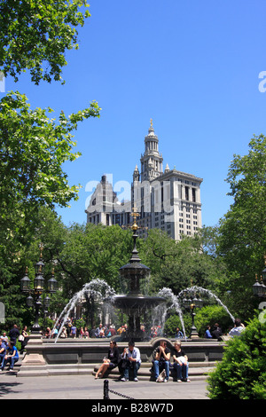 Manhattan Municipal Building from City Hall park - New York City, USA Stock Photo