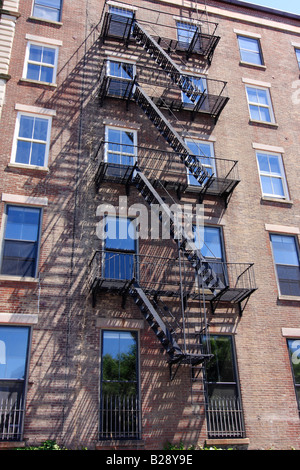 An old building with metallic stairs in Brooklyn - New York City, USA Stock Photo