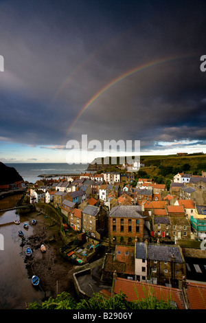 Summer storm over Staithes North Yorkshire Coast Stock Photo