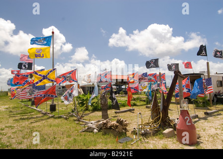 Flags for sale near Holly Beach on the Gulf of Mexico, Louisiana Stock Photo