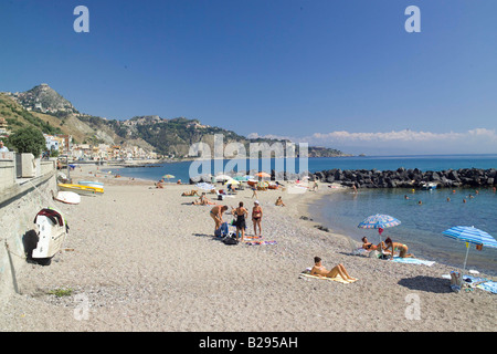 Beach Giardini Naxos near Taormina Sicily Stock Photo