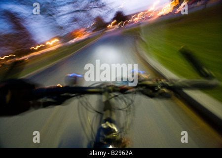 Wide angle view taken from perspective of bicycle rider in autumn in Chester County Pennsylvania Stock Photo