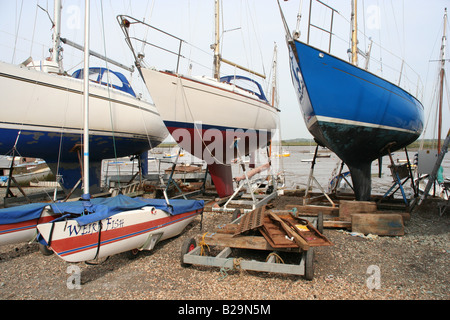 marina boat yard  west mersea coastal village essex england uk gb Stock Photo