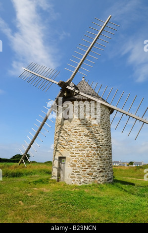 Windmill at Pointe du Van , Brittany France Stock Photo