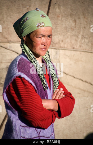 Silk Route Kyrgyzstan Tien Shan Mountains Turugart Pass Nomad Woman Stock Photo