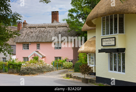 Pretty thatched cottages in the picturesque village of Winsford Exmoor National Park Somerset England Stock Photo