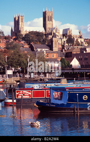 Lincoln Cathedral viewed from the Brayford Pool area of the city england uk gb Stock Photo