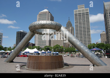 Horace Dodge Fountain in Hart Plaza in downtown Detroit, Michigan. Stock Photo