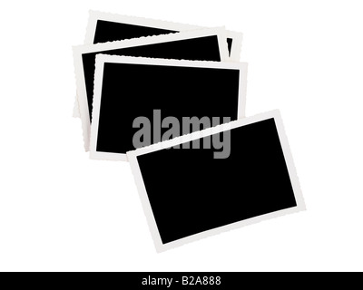 Pile of blank or empty old photographs isolated on white background. photo photographs empty blank pile old aged border photos cut out cutout Stock Photo