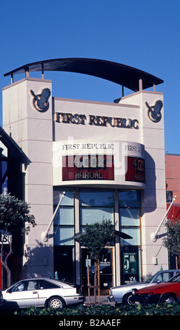 electronic signs on a First Republic Thrift and Loan branch in San Francisco California USA Stock Photo