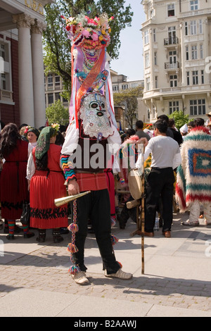 Man in traditional Bulgarian kukeri costume in Sofia Folkfest 2007 in traditional Bulgarian outfit Stock Photo