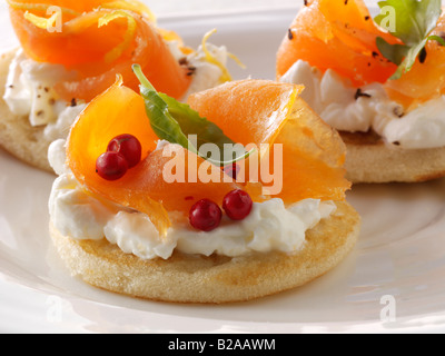 smoked salmon and cream cheese blinis Stock Photo