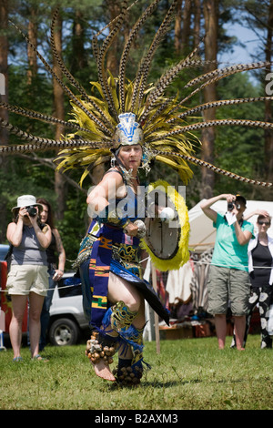 Aztec dancer performing at Indian festival in Fonda New York State Stock Photo