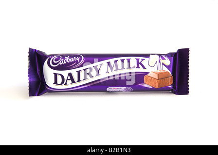 a snack size bar of cadbury dairy milk chocolate isolated on white background Stock Photo