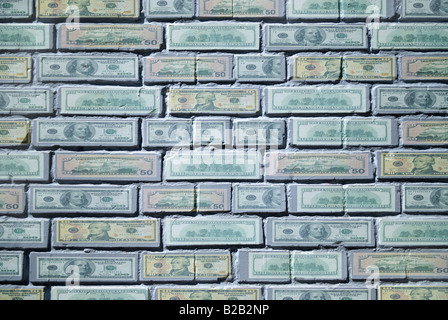 painted brick wall texture collected from the banknotes of US dollars Stock Photo