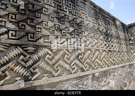 Interior Walls of Palace Decorated with Geometric Mosaics, Mitla Archaeological Site, San Pablo Villa de Mitla, Oaxaca, Mexico Stock Photo