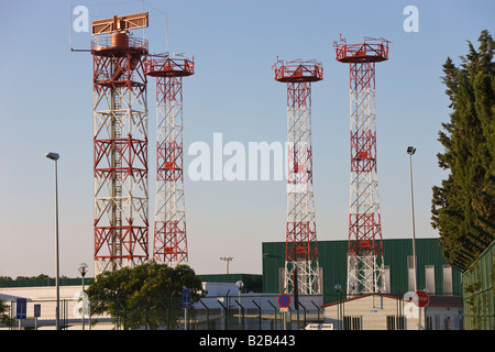 Radar tower and communications antennas at Malaga airport Spain Stock Photo