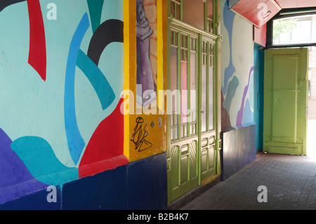 graffitti covered hallway Stock Photo