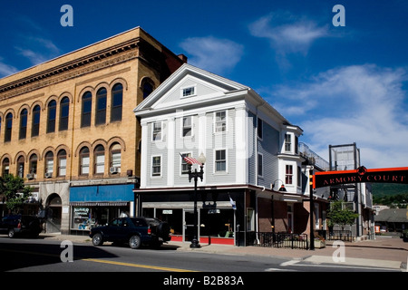 Adams Massachusetts has a picturesque main street with a large statue ...